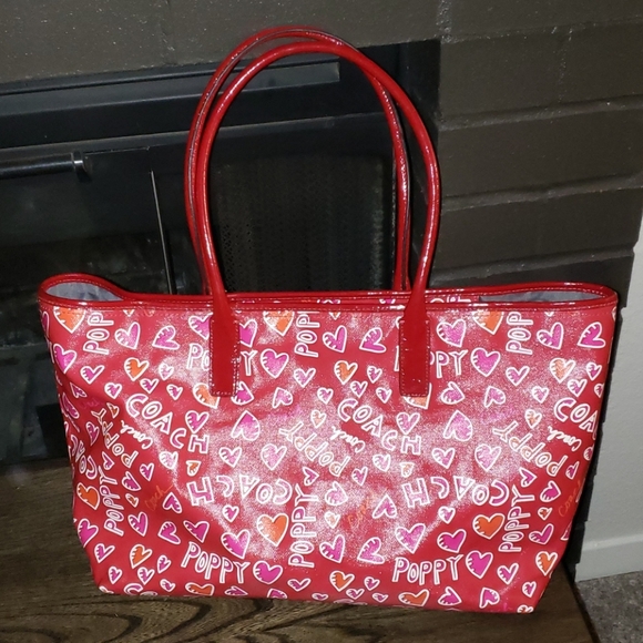 COACH Poppy Coated Canvas Graffiti Tote & Matching Coin/Card Purse Set - Picture 8 of 17